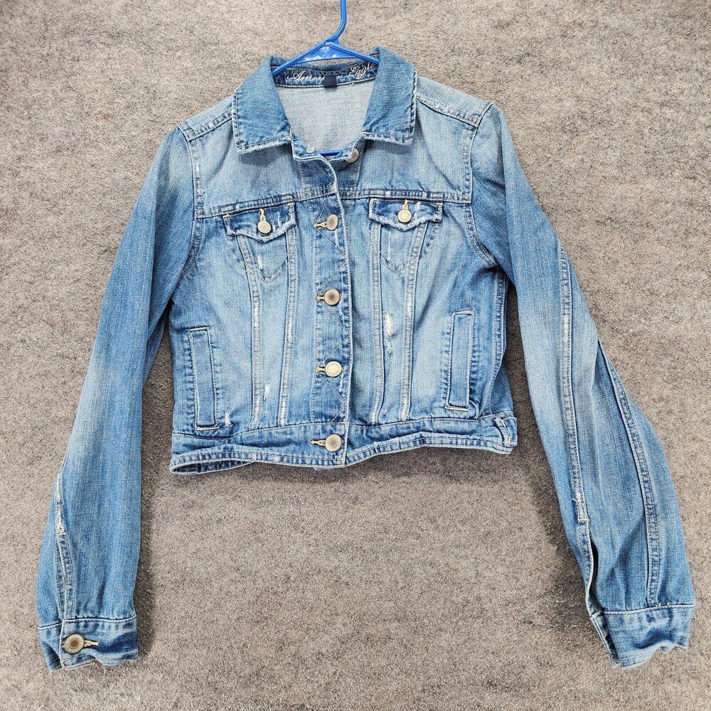 American Eagle Jean Jacket Womens Juniors Medium Cropped Blue Denim